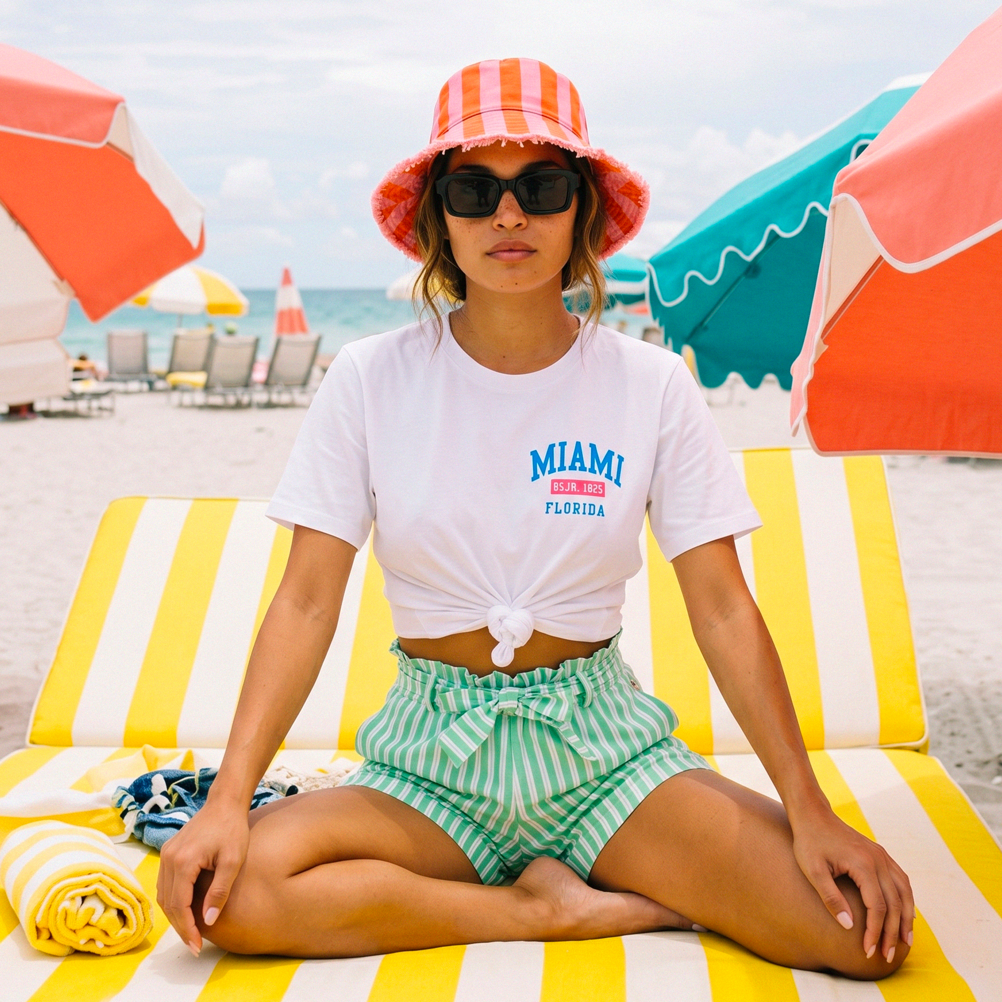 tshirt miami balnc coton biologique logo florida poitrine