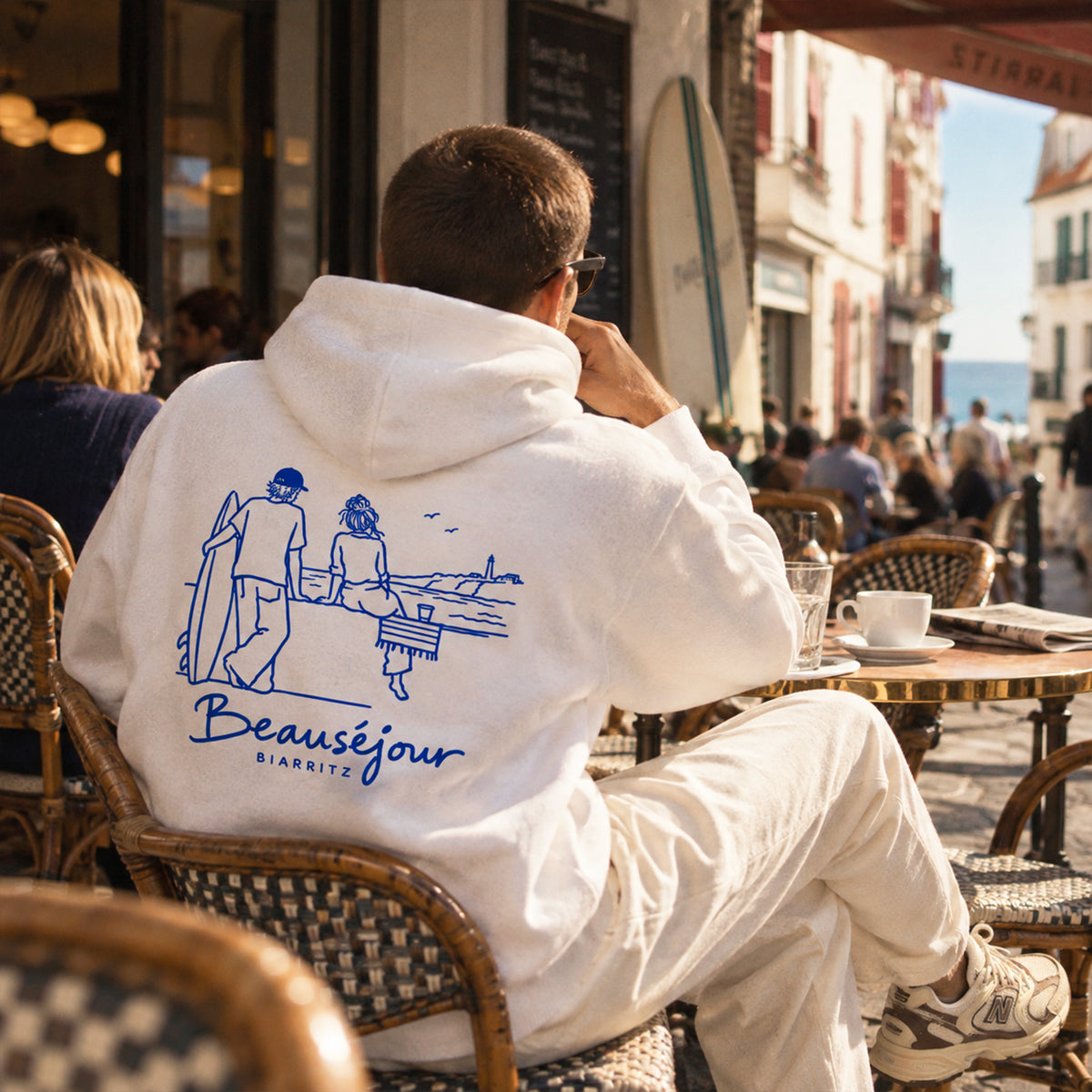 Hoodie Biarritz after surf blanc homme, packshot produit