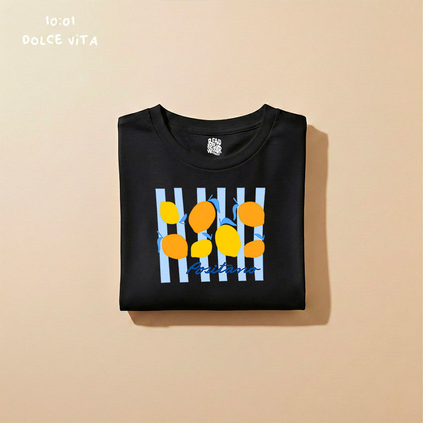 T-Shirt noir positano - T-Shirt été femme - TShirt Dolce vita - T-Shirt imprimé - Positano - TShirt léger