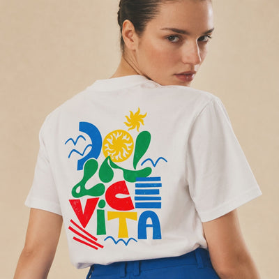 Film T-shirt blanc femme Dolce Vita coloré Beauséjour, inspiration côte amalfitaine.