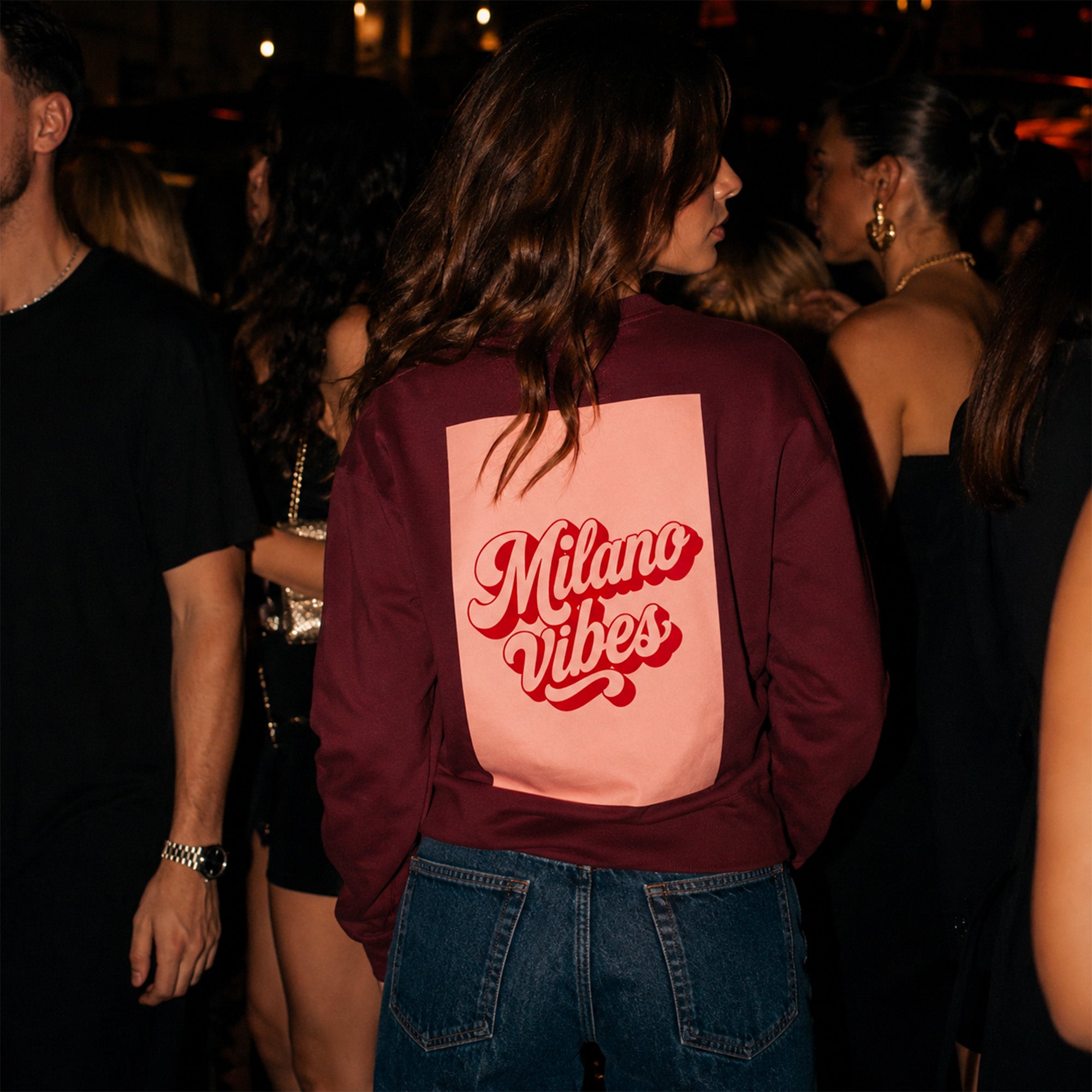 Sweat bordeaux Milano Vibes avec imprime rose au dos