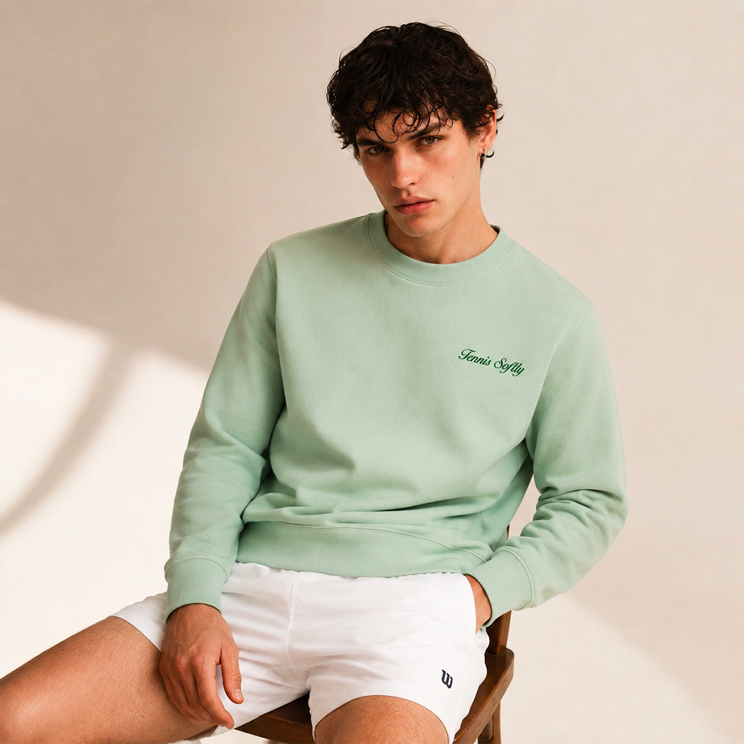 Sweatshirt Tennis Homme Beauséjour menthe (jade), porté par un homme, vue 2.