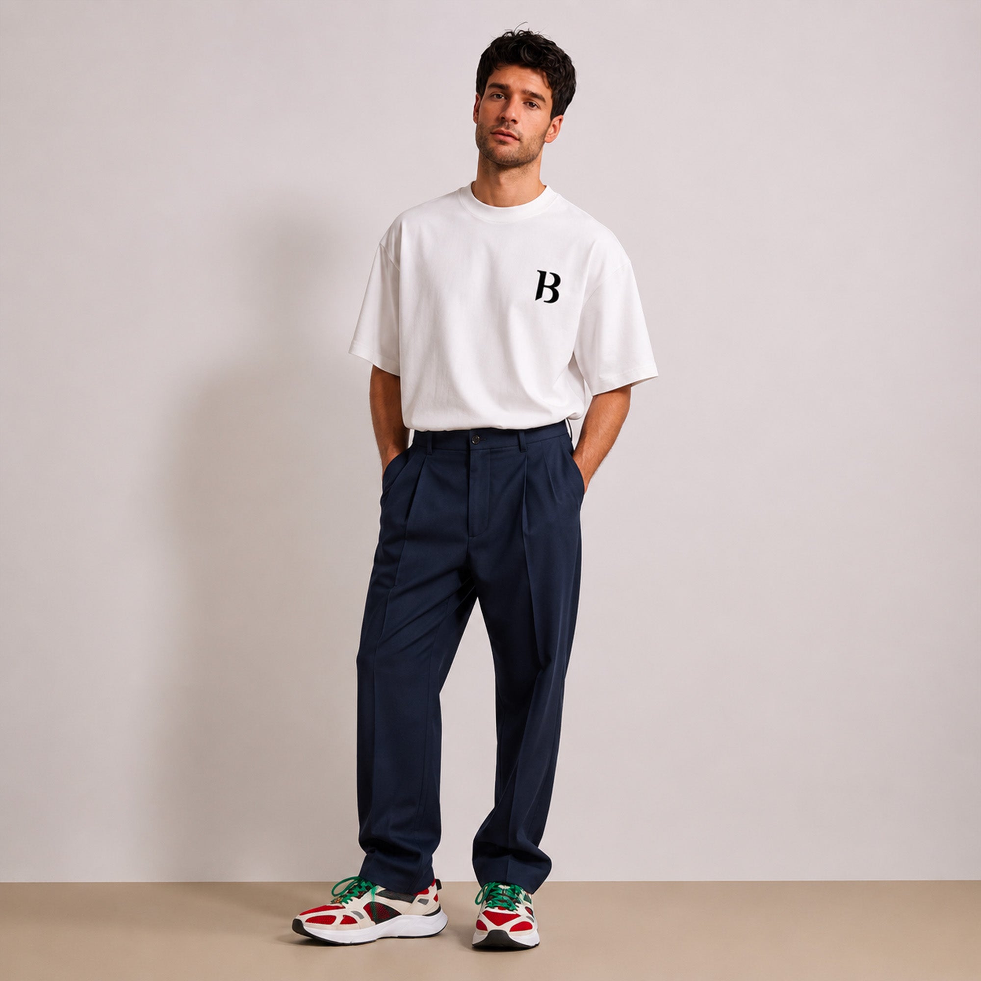 T-shirt Essentiel Blanc Beauséjour homme coupe boxy avec logo B minimaliste