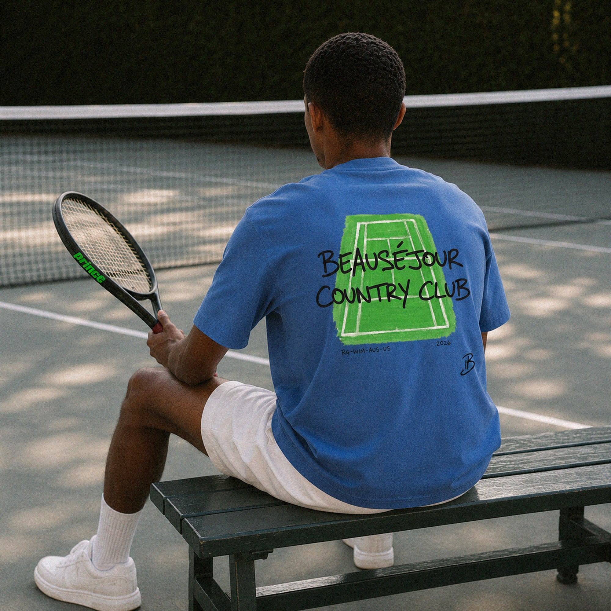 T-shirt Beauséjour country club® homme coloris bleu vif, vue de dos, jersey simple 180 grammes.
