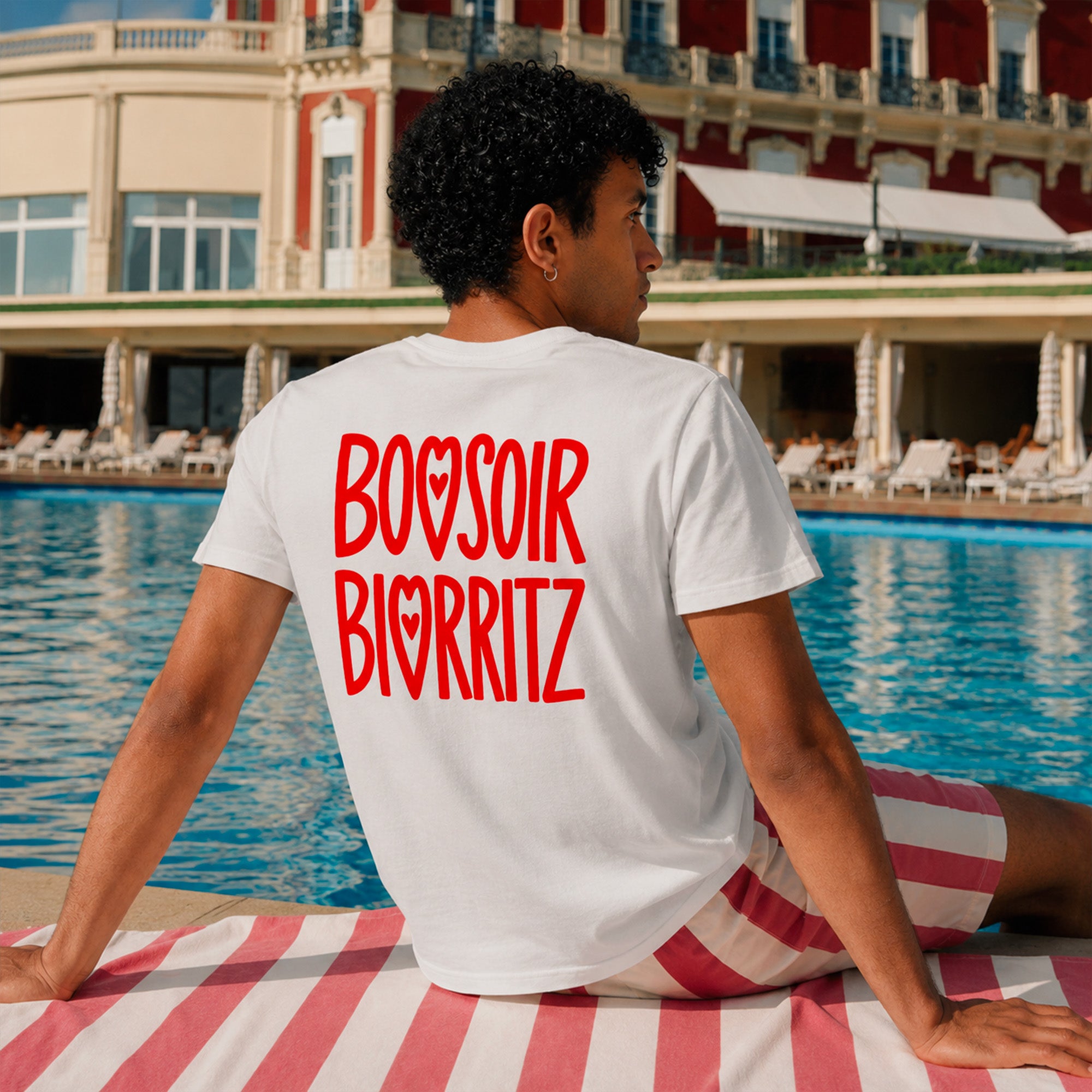 tshirt blanc graphique rouge bonsoir biarritz dos