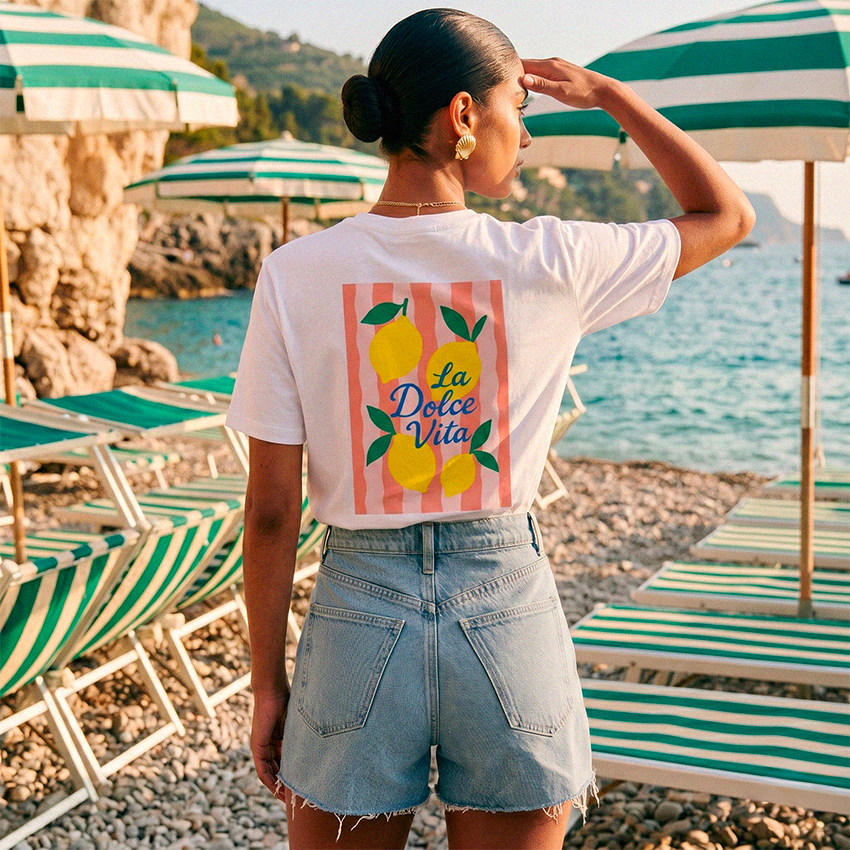 Tshirt blanc femme La Dolce Vita inspire de la cote amalfitaine et des vacances italiennes