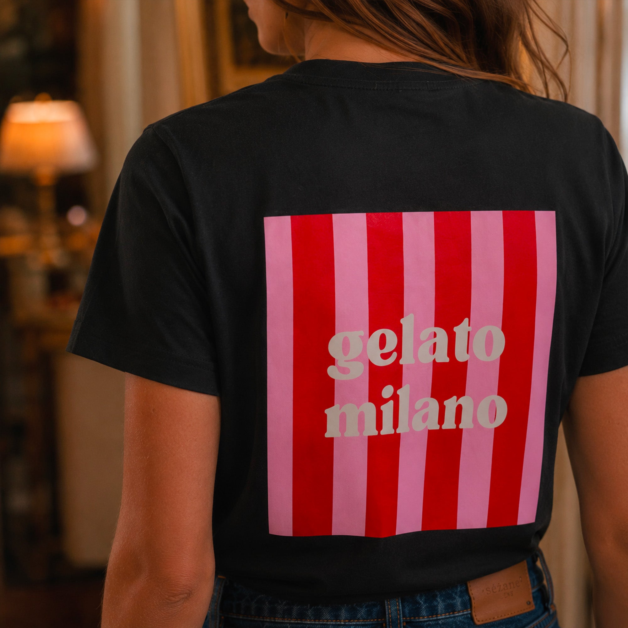 T shirt noir oversize avec imprime graphique gelato milano