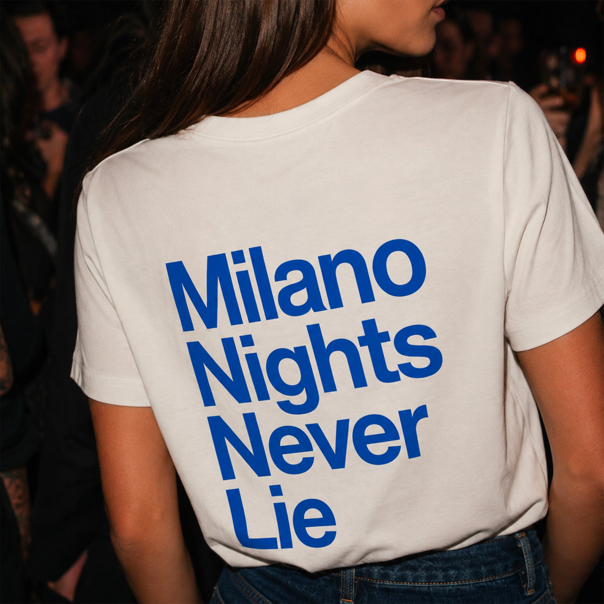 T shirt blanc oversize avec texte Milano Nights Never Lie