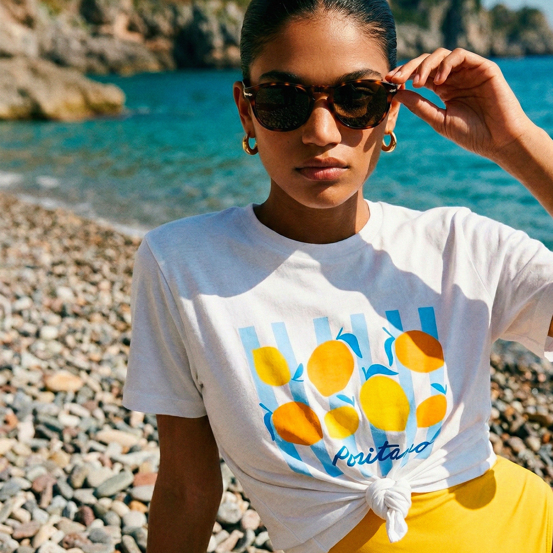 Look estival italien avec tshirt Positano en coton biologique