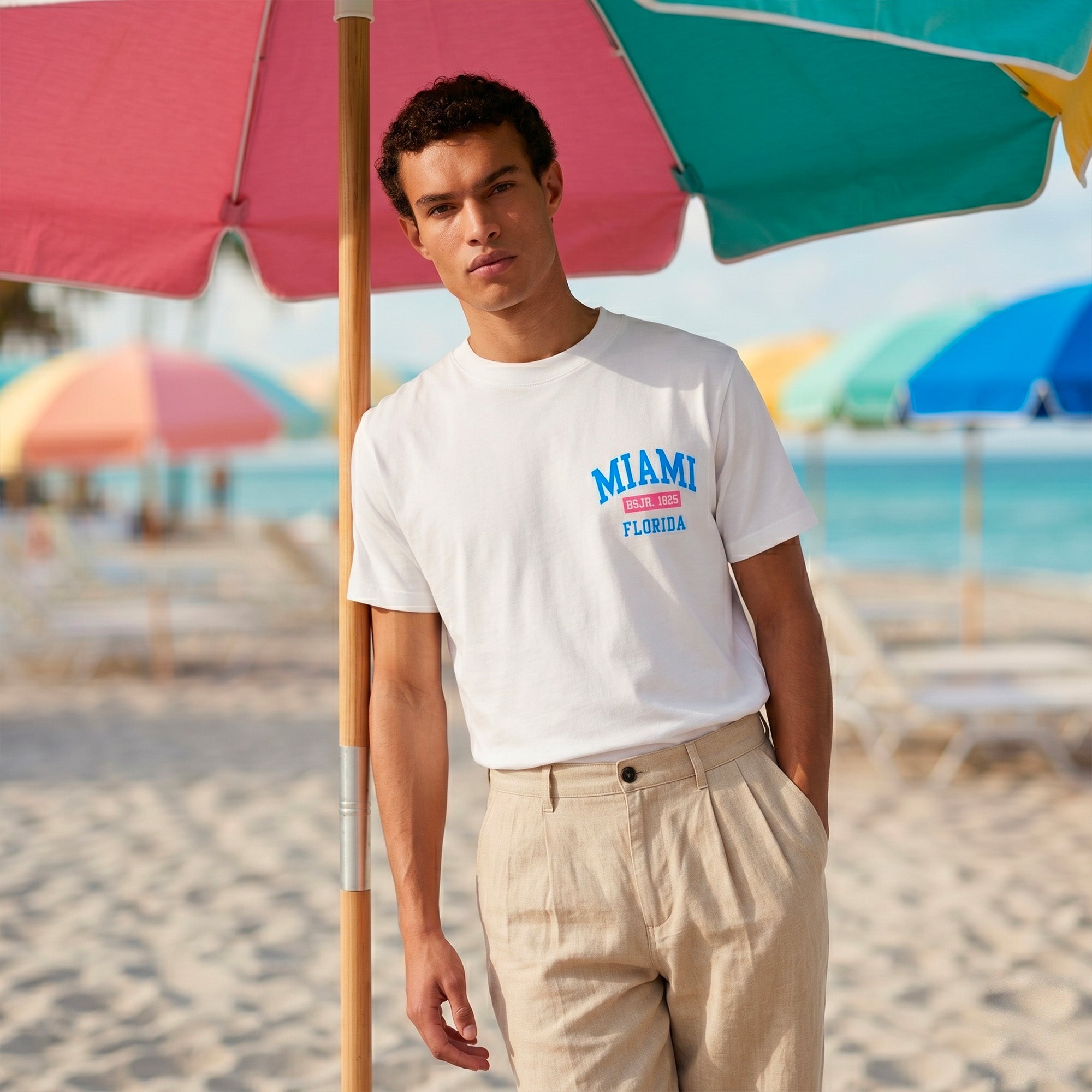 tshirt blanc miami beausejour illustration fleurs colorees dos