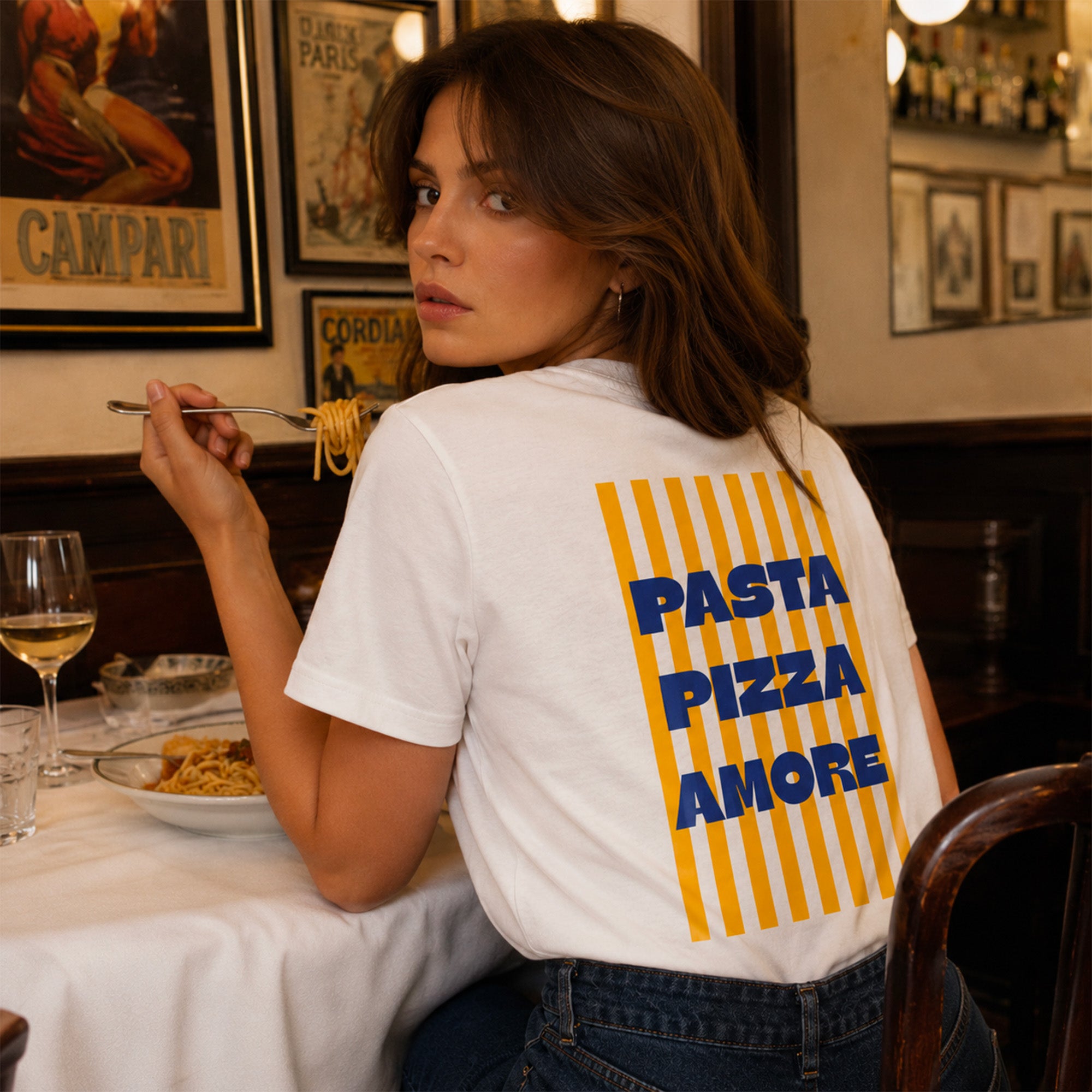 T shirt blanc oversize avec message Pasta Pizza Amore
